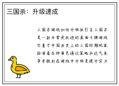 三国杀：升级速成